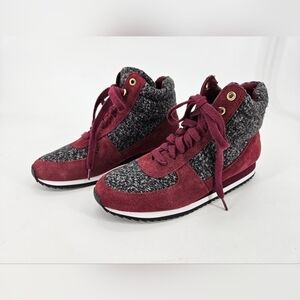 NEW Isaac Mizrahi Bessie *READ*Burgundy & Gray Tweed Low Wedge Sneaker sz 7.5 M